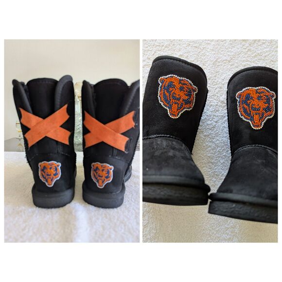 HSN faux suede & fur Chicago Bears calf high boots  Sz 6 - Picture 12 of 14